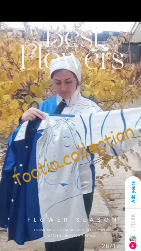 شومیز ساتن نقاشی دست نمای جلو