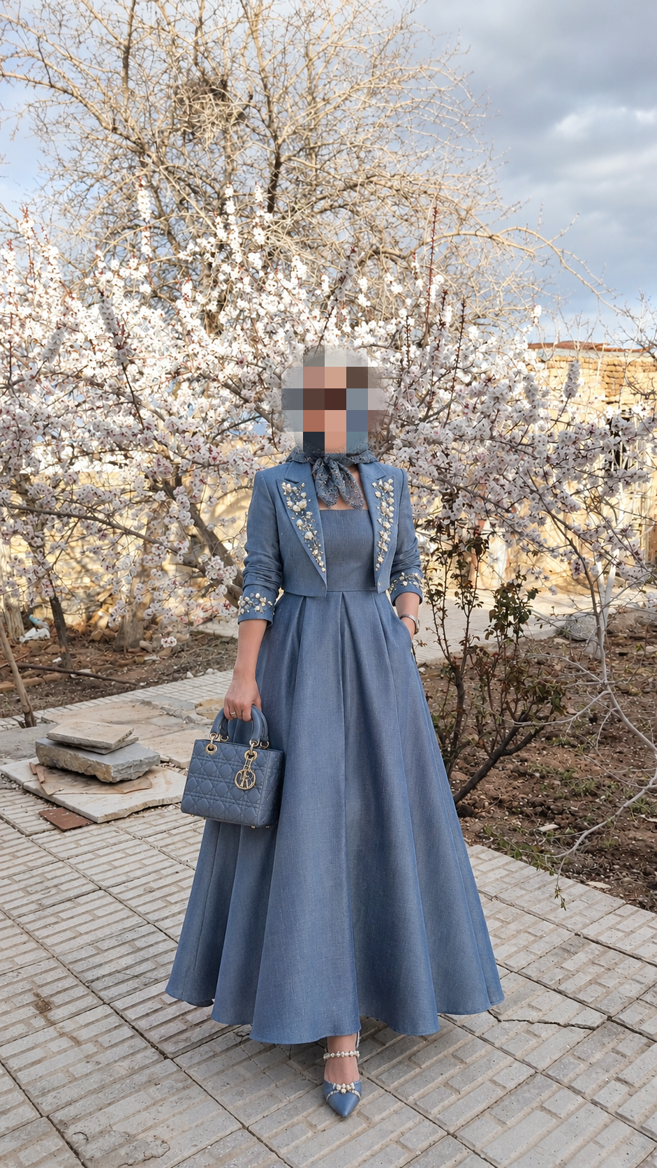 پیراهن مجلسی وکت رویی مروارید تزیین شده